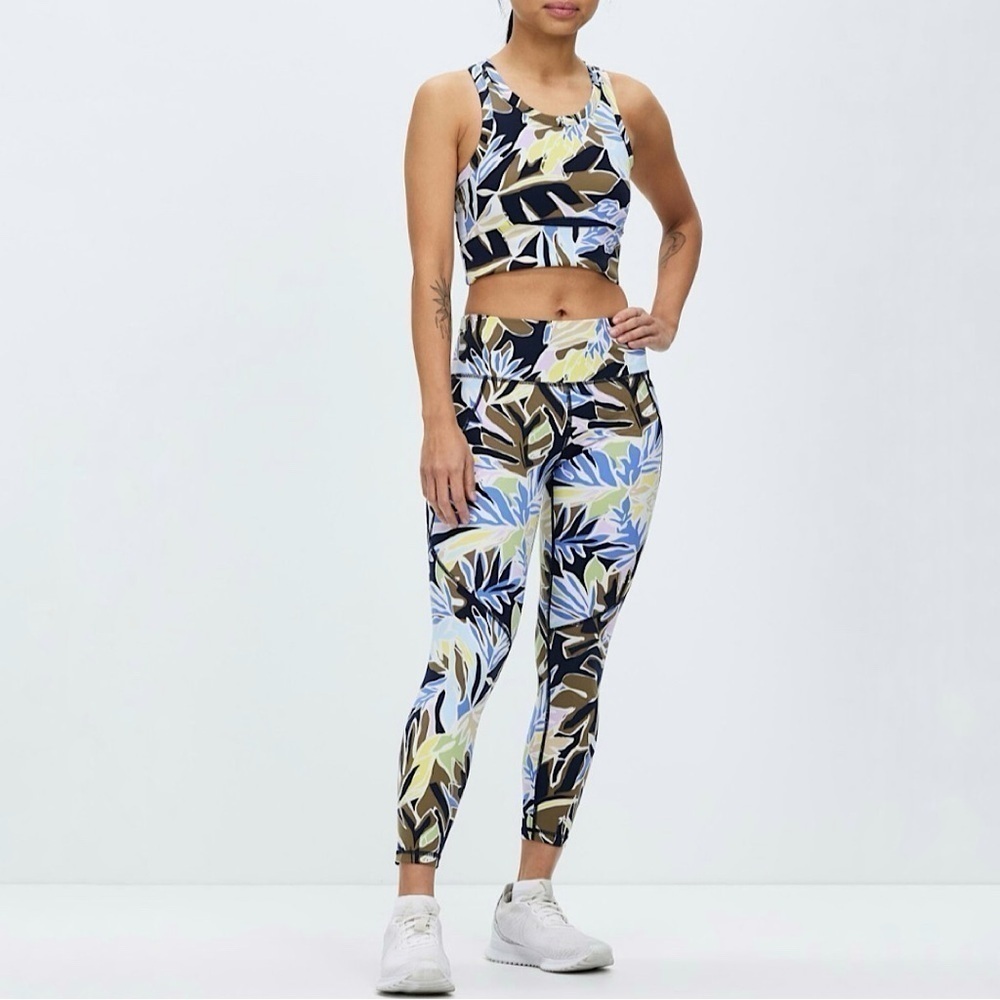 Sweaty Betty Paper Leaf Power Activewear Set 7/8 Legging Frame Sports Bra XS-SM